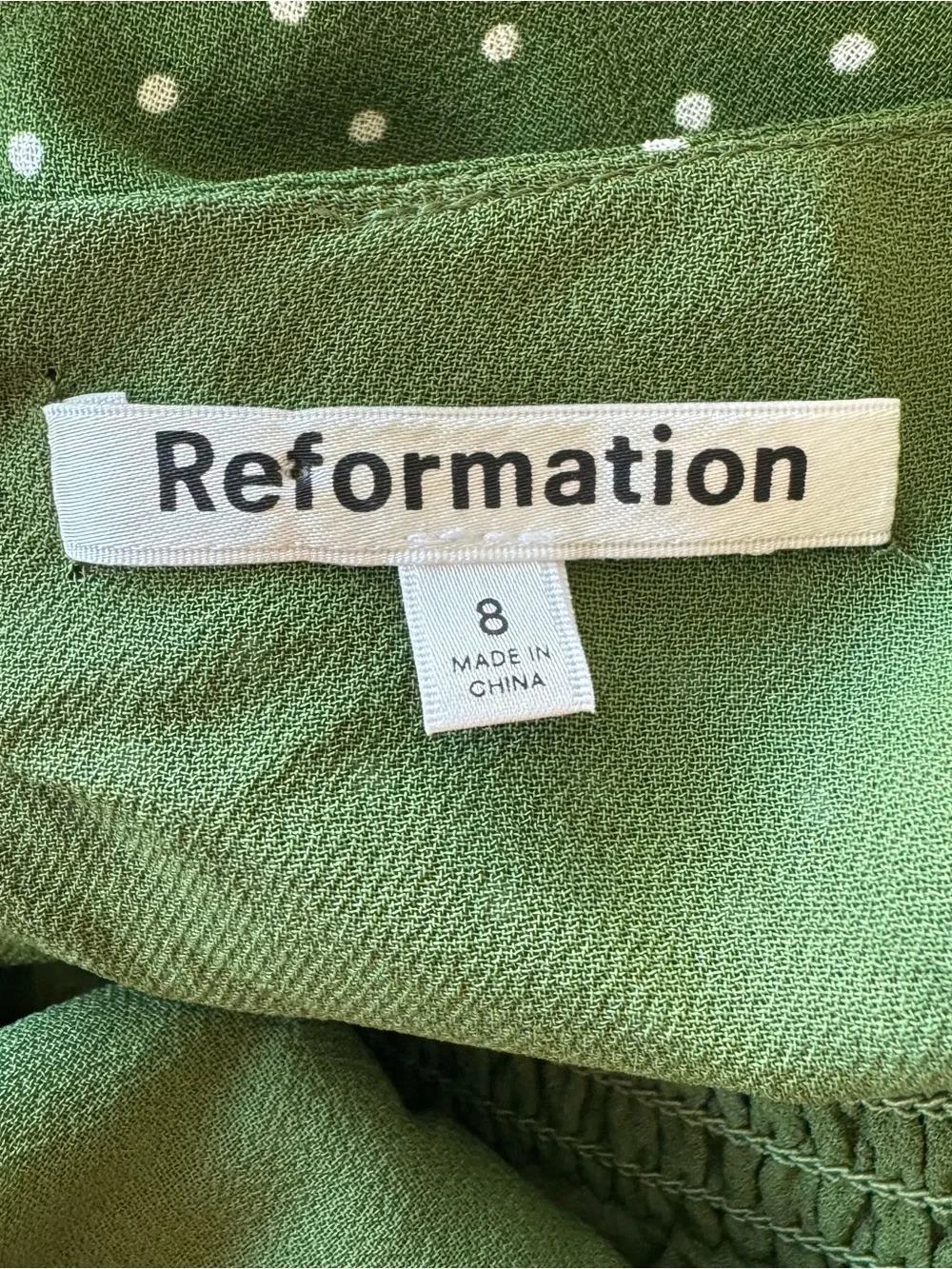 Reformation Hearth Long Sleeve Top Peat Green Polka Dot sz 8